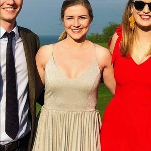 Silver shimmer Anthropologie Midi pleated dress.